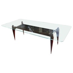 1960s Scapinelli Brazilian Wood Dining Table with Painting and Glass Top