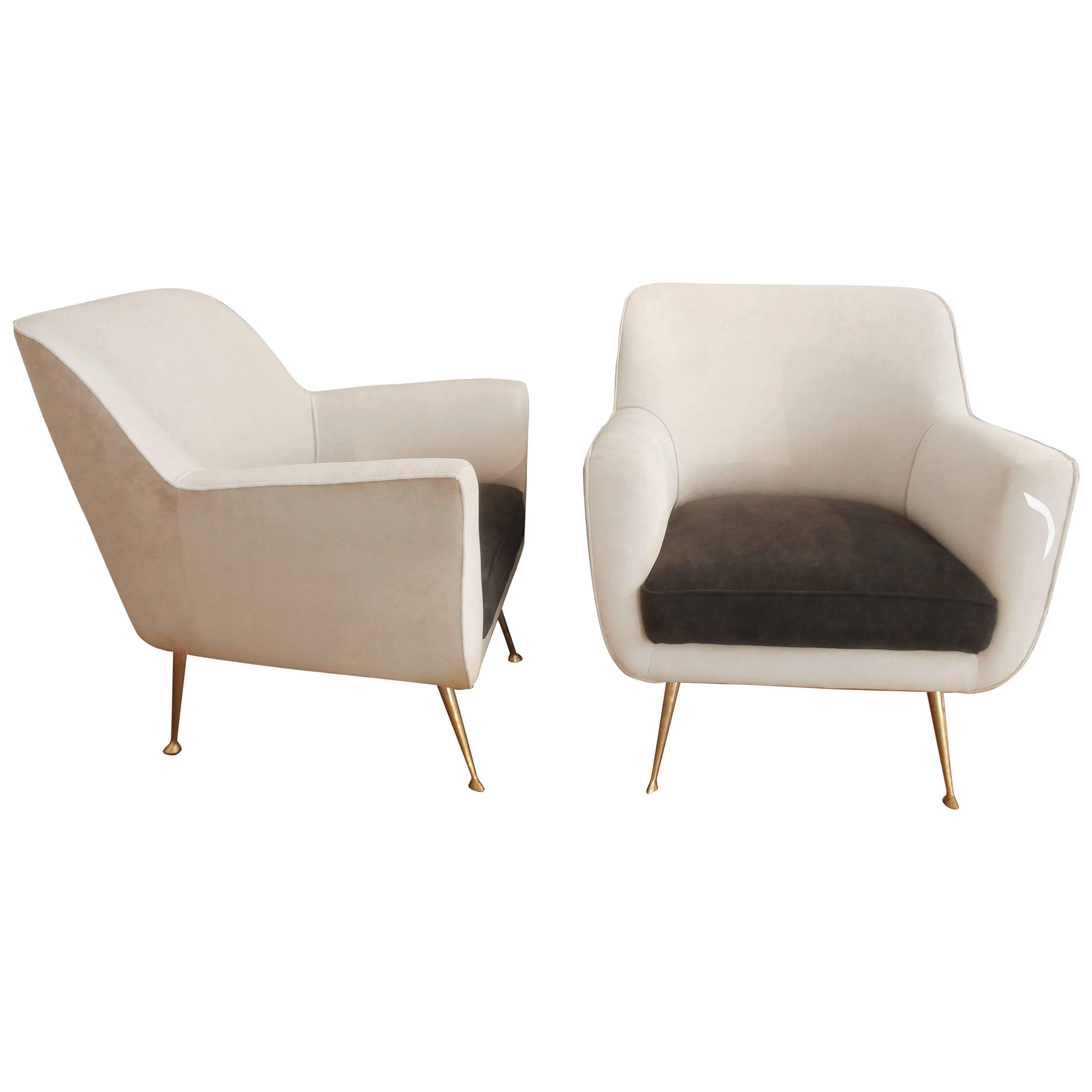 Pair of Velvet Armchairs, 1960, Par ISA, Bergame, Italy