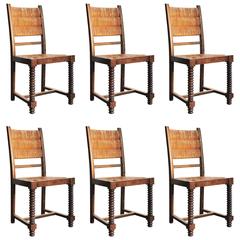 Set of Six 1950s French Dining Chairs