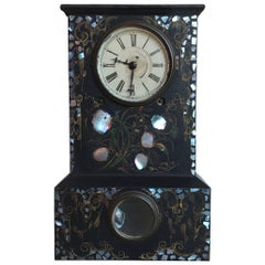 19th Century Iron Clock with Mother-of-Pearl Inlay