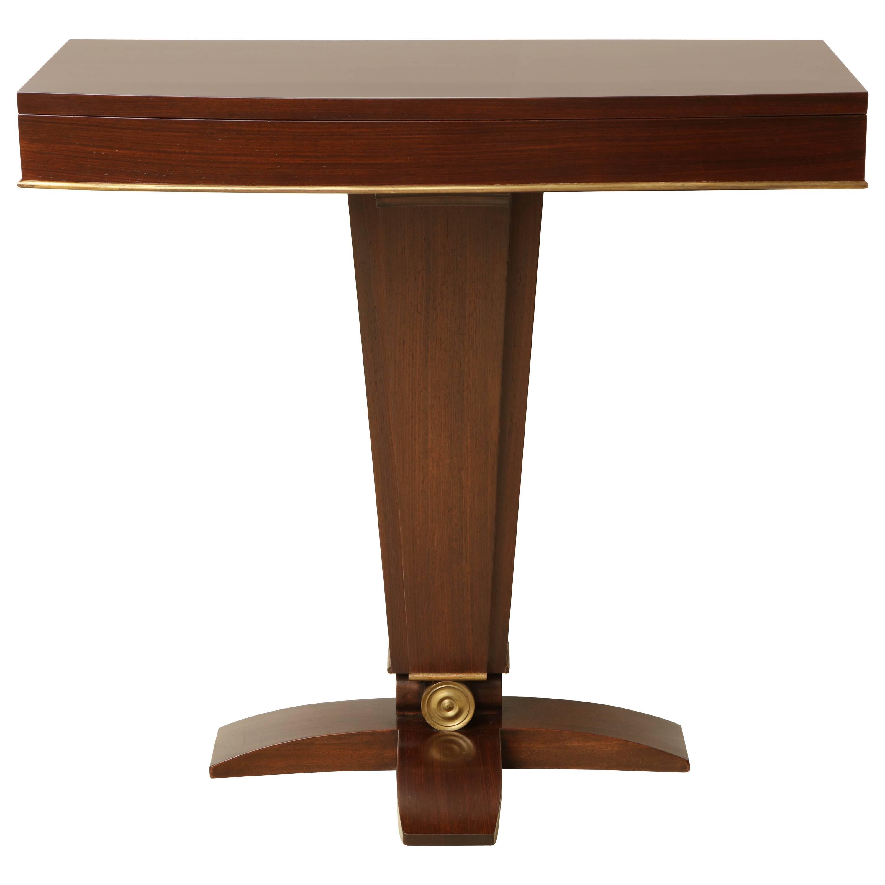 French Art Deco Rosewood Console Table on Pedestal Base, circa 1940 For Sale
