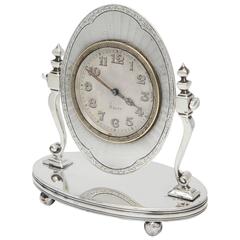 Rare Art Deco 8-Day Sterling Silver Swivel Table Clock on Ball-Footed Stand