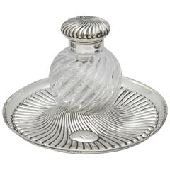 Rare Very Large Unusual Victorian Sterling Silver-Mounted Inkwell on Stand 6