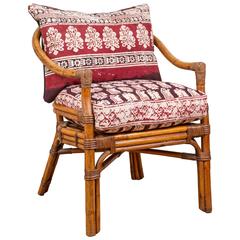 Vintage Rattan Chair with Indian Fabric Cushions 4