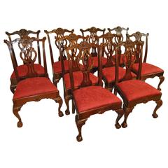 Set of Ten Philadelphia Tassle Mahogany Chippendale Side Chairs by Century