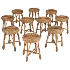 Set of Four Early 1960s Rattan Cane Stools