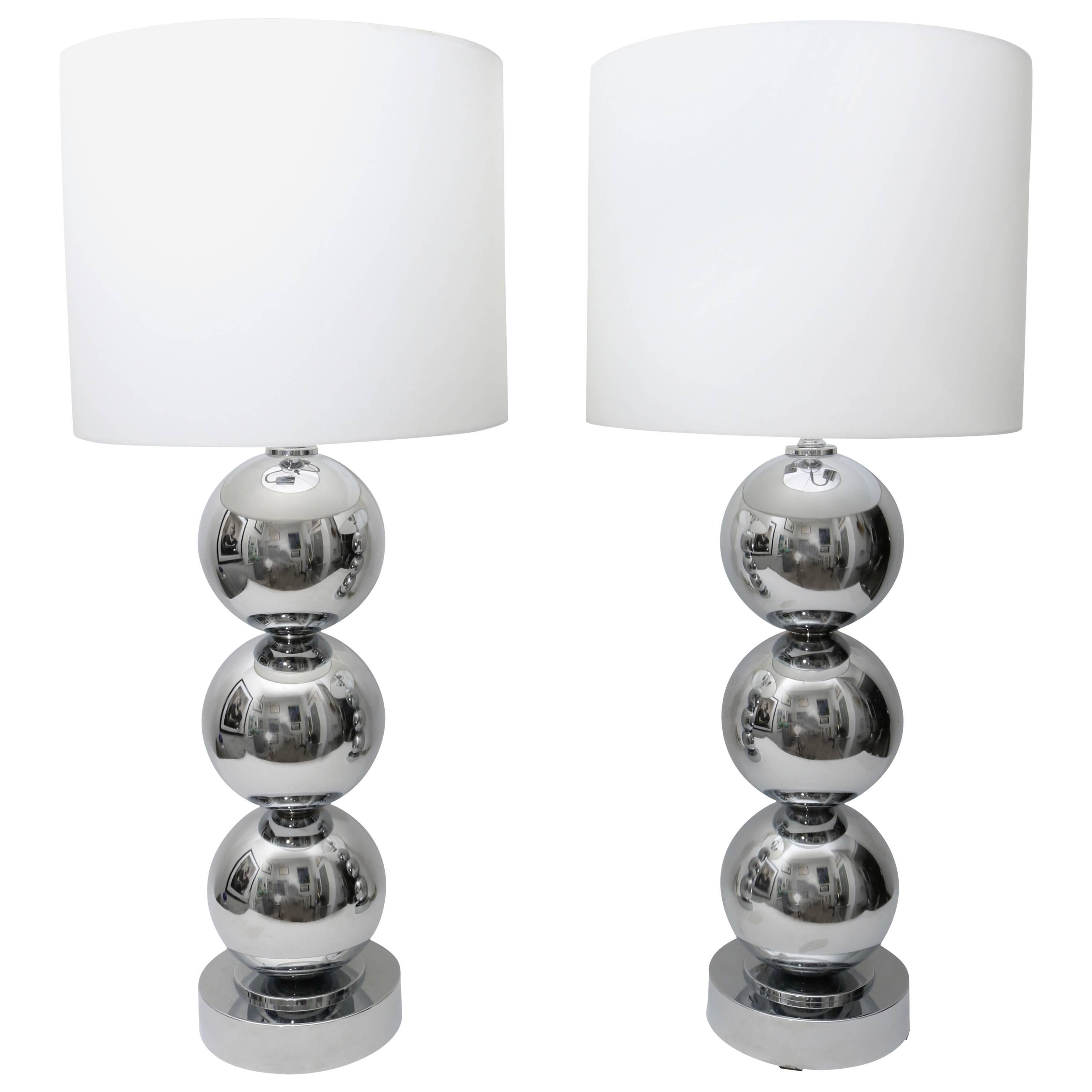 Pair of Gaetono Sciolari Style Polished Chrome Table Lamps