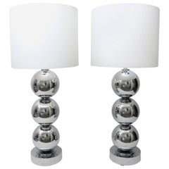 Pair of Gaetono Sciolari Style Polished Chrome Table Lamps