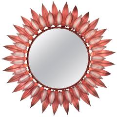 Unusual Pink and Silver Iron Double Layered Sunburst Mirror, Spain, 1960s 7