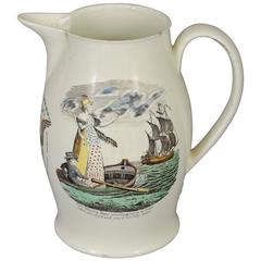 English Transferware Polychrome Creamware Jug