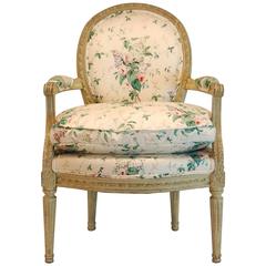 Louis XVI Carved Wood Fauteuil in Green Painted Finish, circa 1800