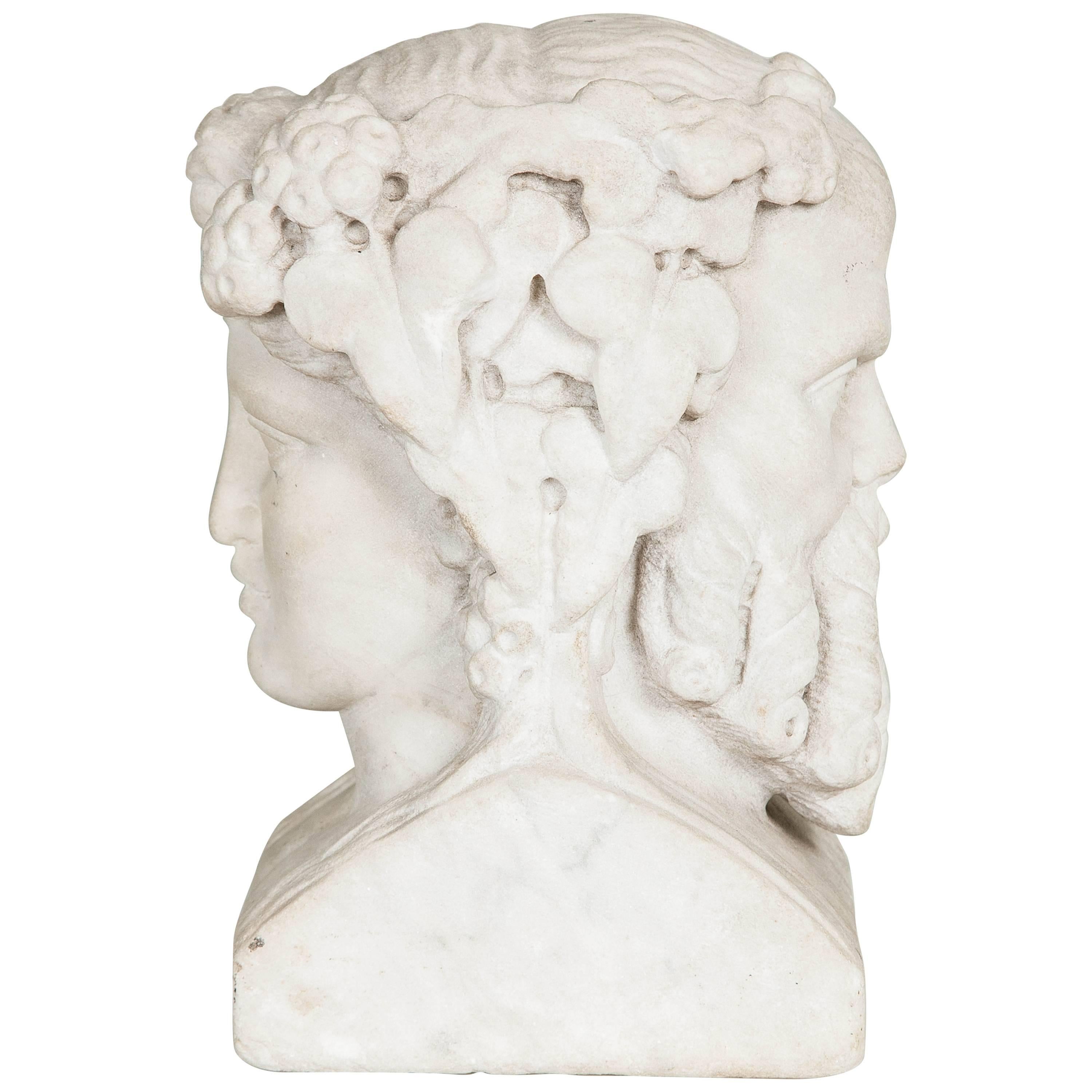 Well Carved 19th Century Roman Marble Figure of Janus