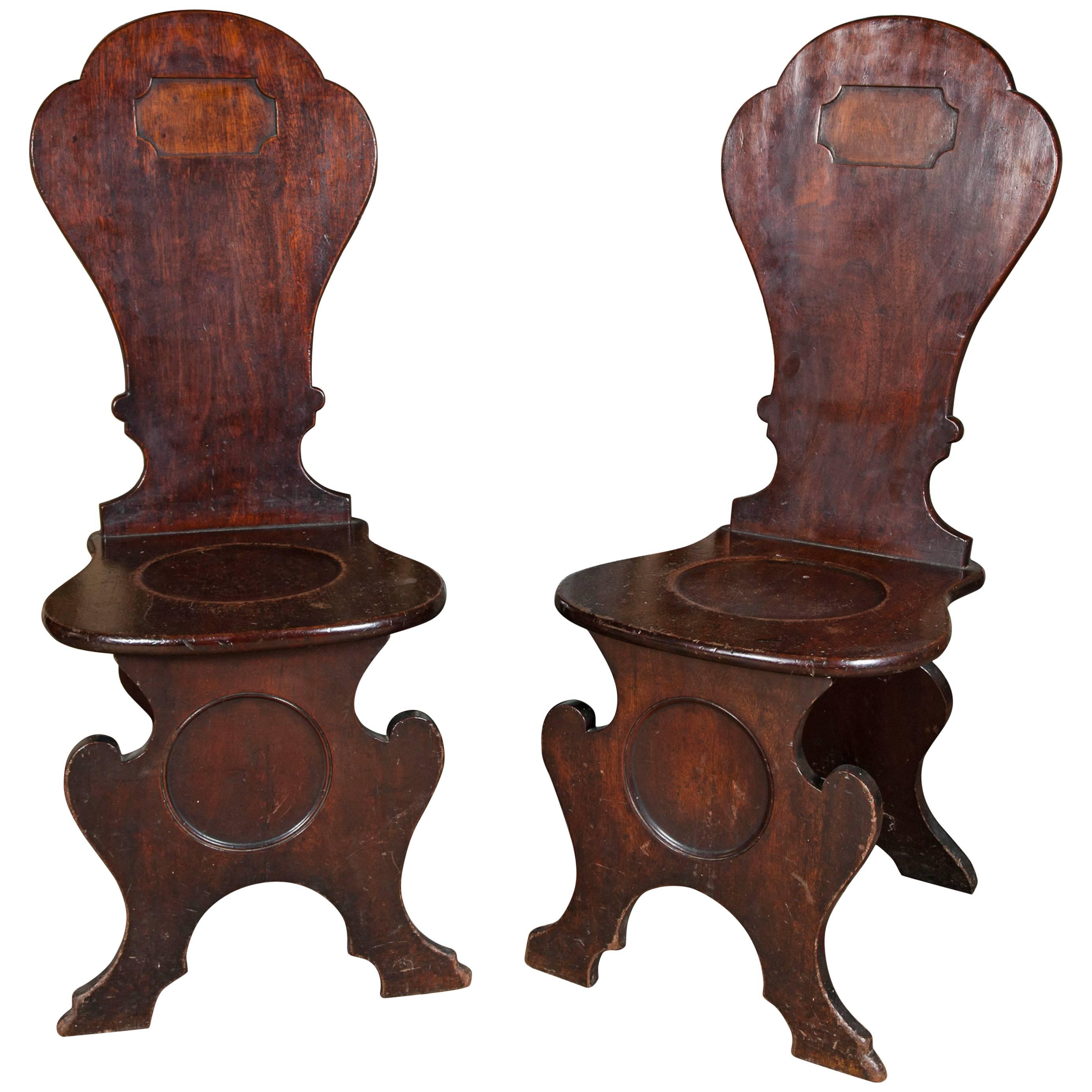 Pair of George II Mahogany Hall Chairs For Sale