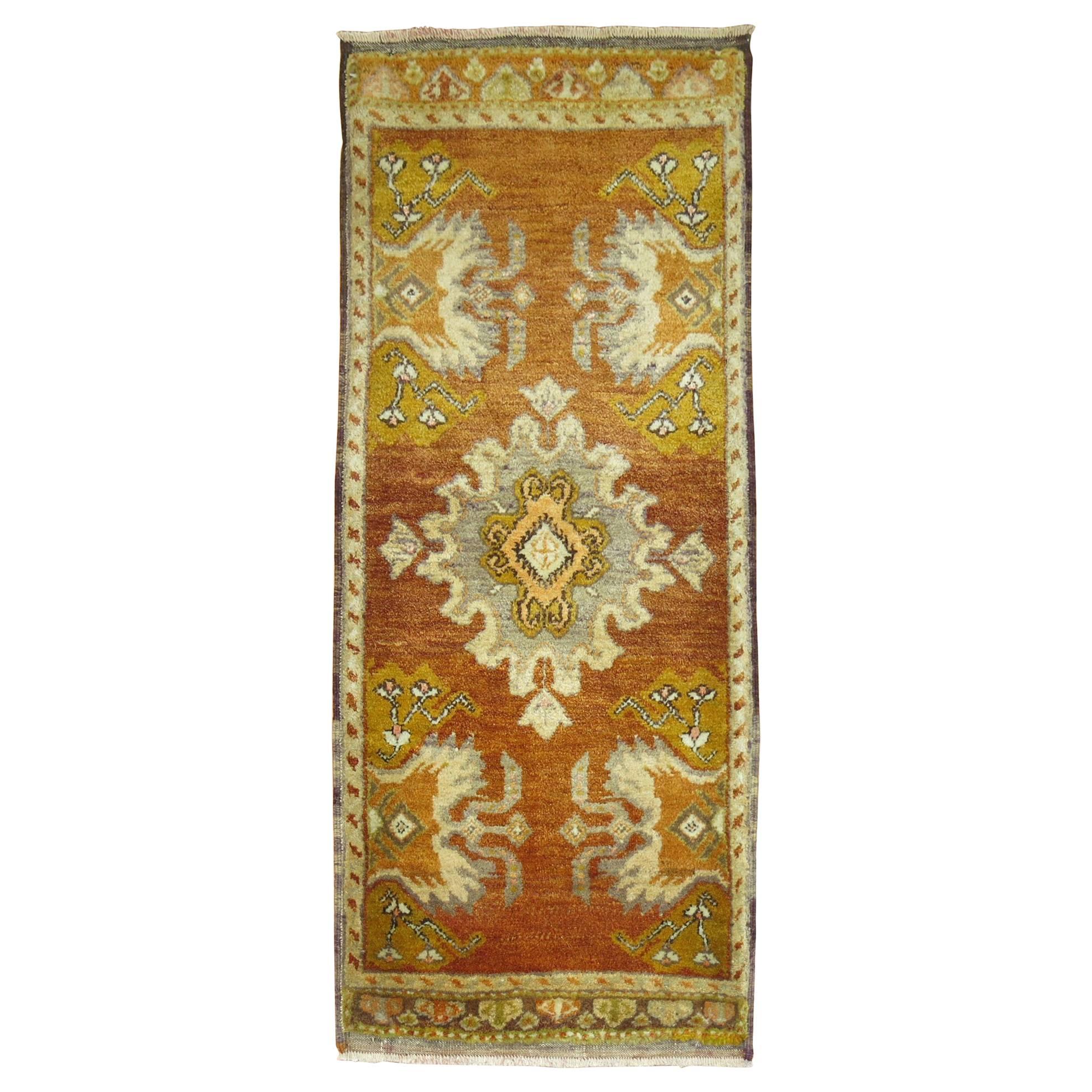 Vintage Turkish Oushak Brown and Chartruese Rug