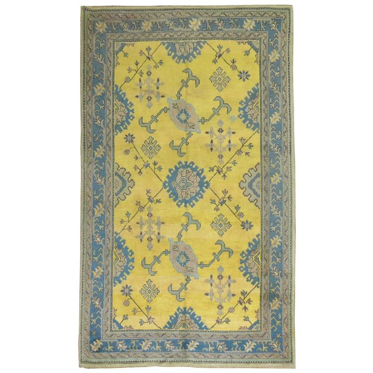 Antique Turkish Oushak in Bright Yellow For Sale