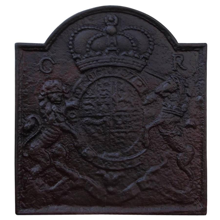 English Cast Iron Fireback with Royal Coat of Arms by Thomas Elsley, Circa 1830