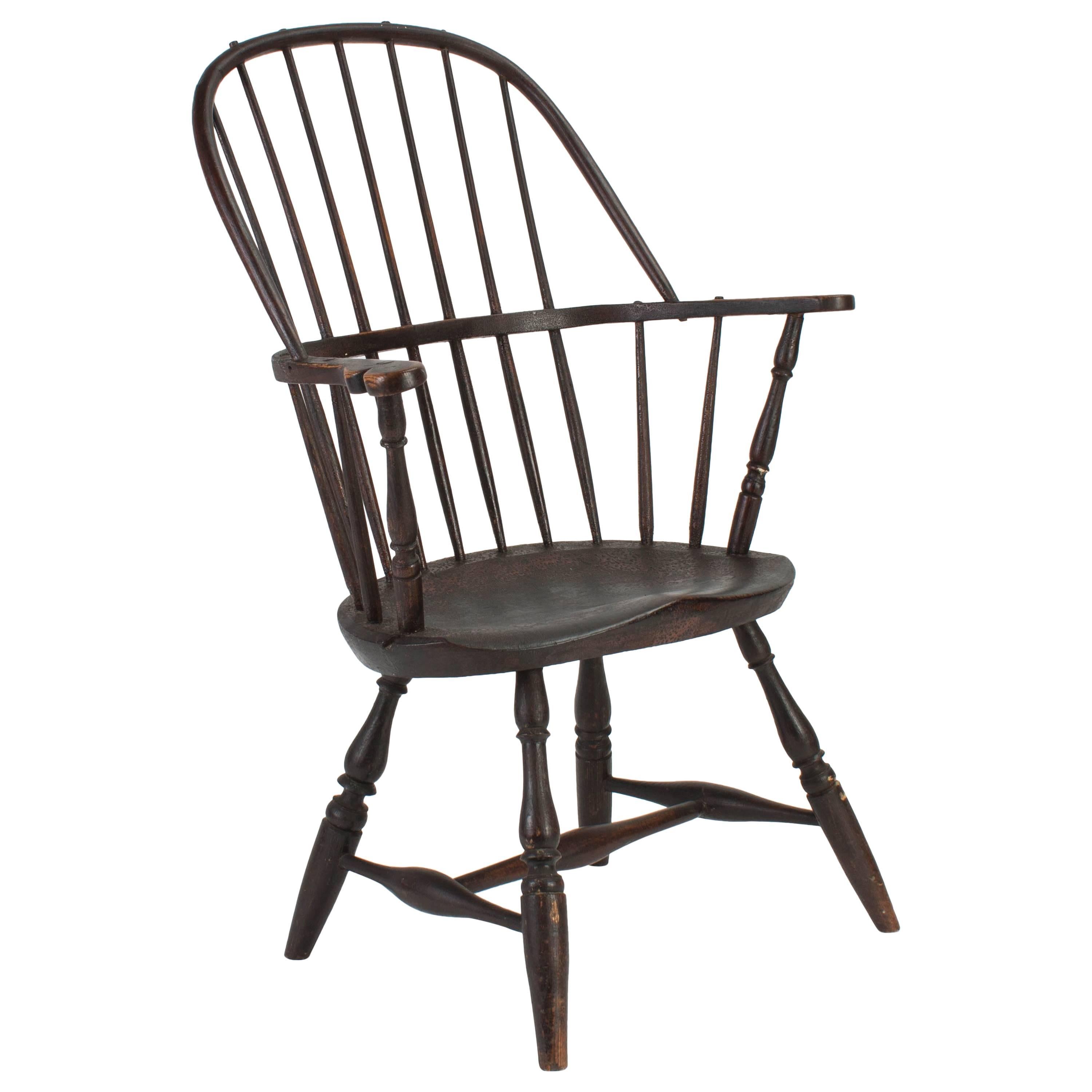 18th Century Pine and Hickory Black Windsor Armchair