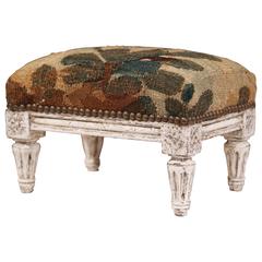 19th Century French Louis XVI Hand-Painted Footstool with Aubusson Tapestry