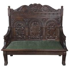 19th Century Hand-Carved German Renaissance Hall Bench 8