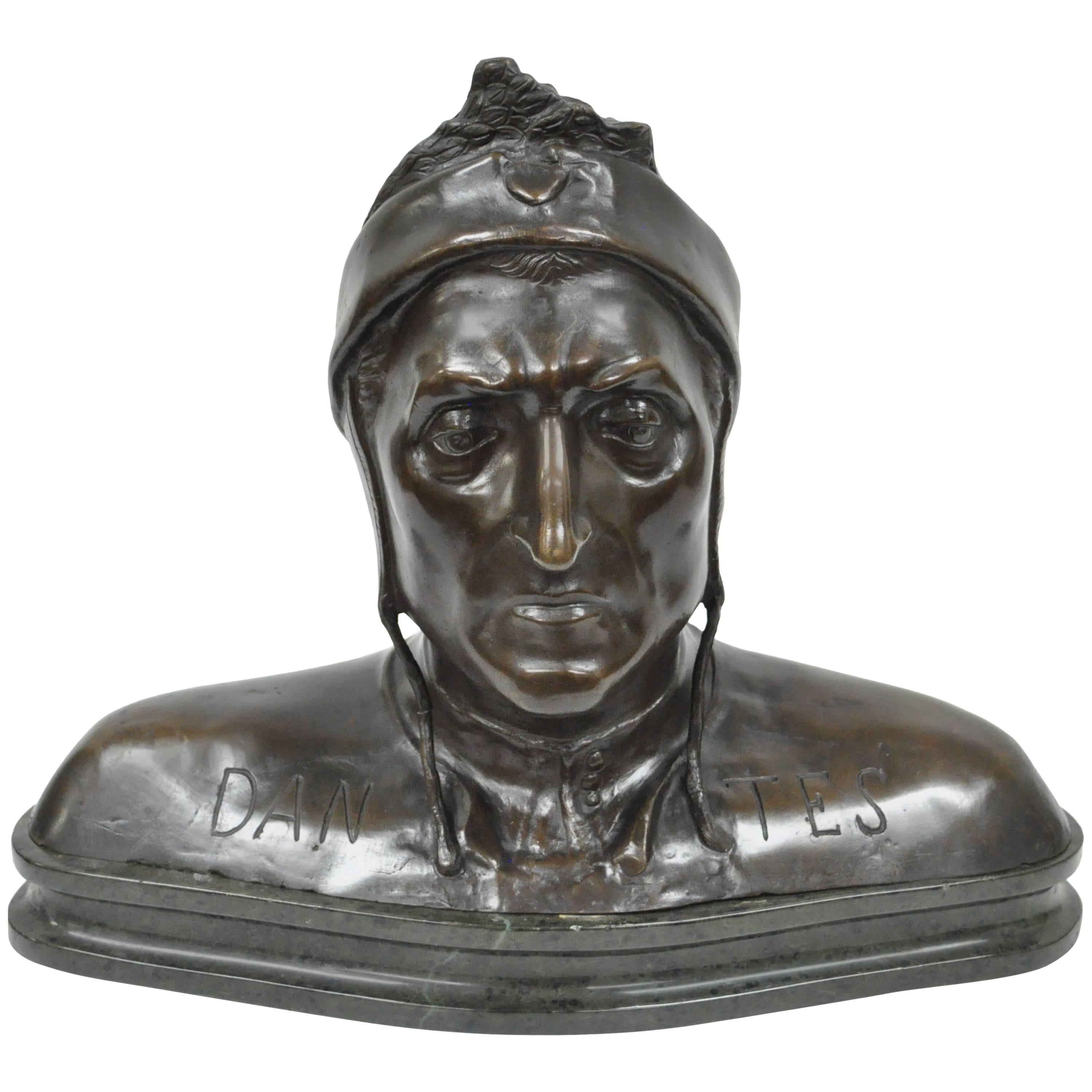 Cast Bronze Dante Alighieri Grand Tour Bust Sculpture Statue on Marble