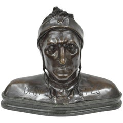 Bronzo fuso Dante Alighieri Grand Tour Busto Scultura Statua su Marmo