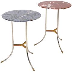 Complimenting Pair of Marble, Brass and Chrome Cedric Hartman Side Tables