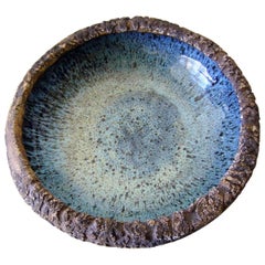 Mid Century Modernist Glazed Stoneware Moon Crater Bowl