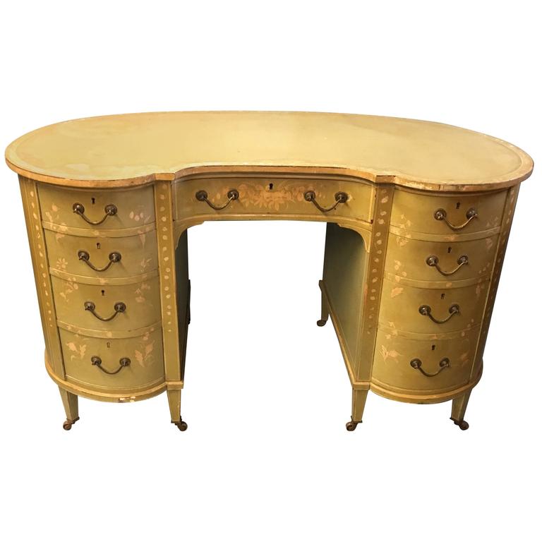Early 20th Century Decorated Kidney Shaped Writing Desk For Sale