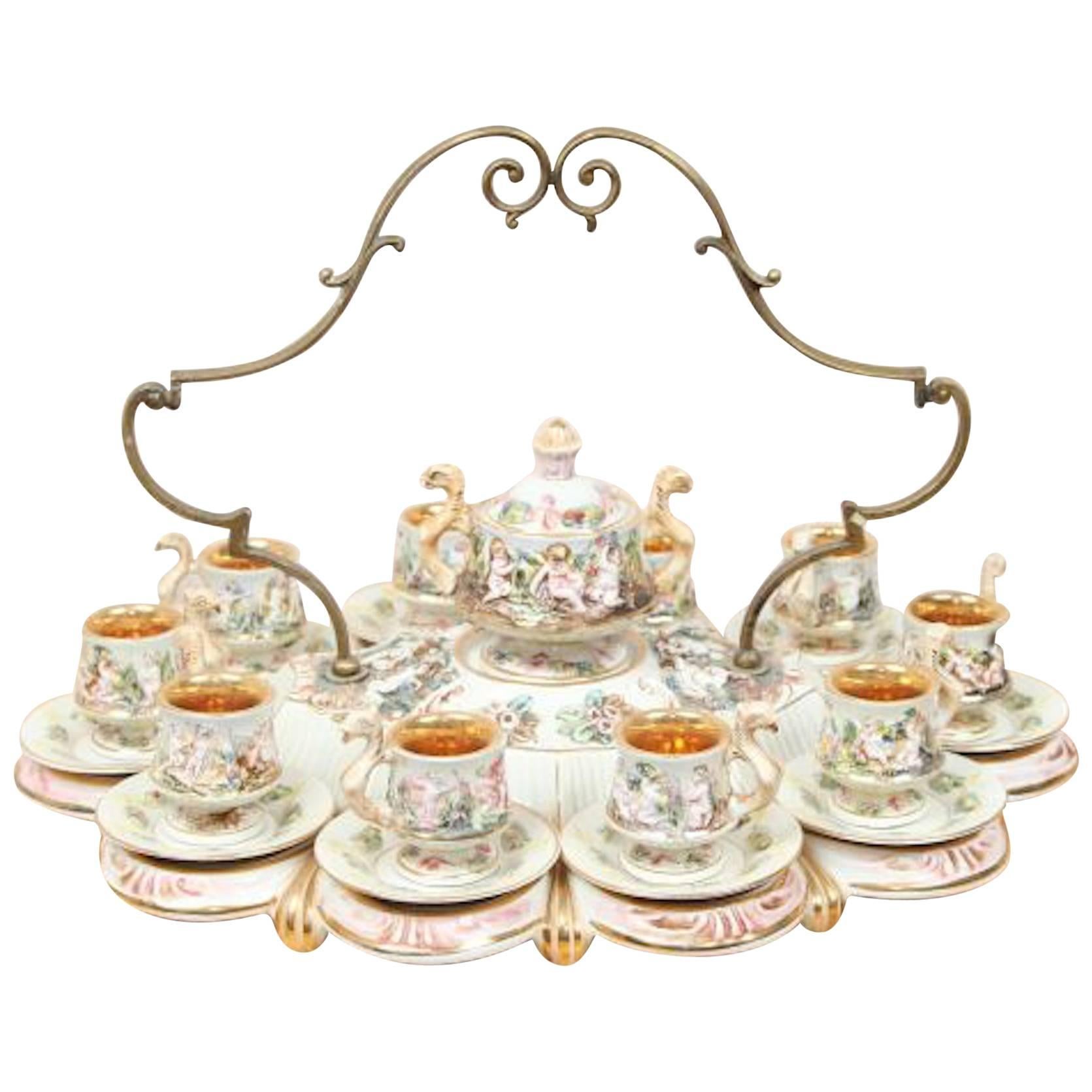 Mid-20th Century Capodimonte Porcelain Demitasse Tea Service for Ten For Sale