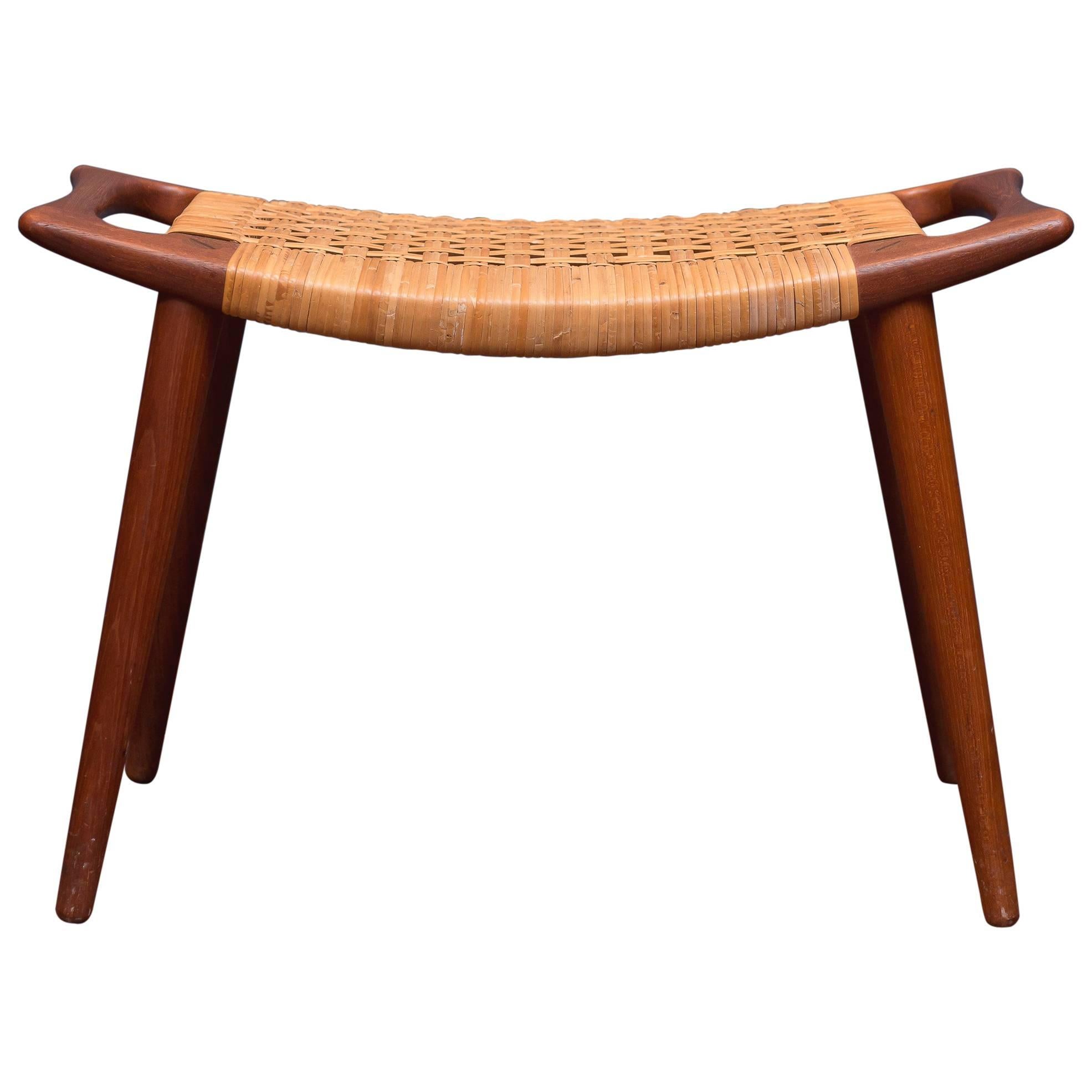 Hans Wegner Cane and Teak Stool for Johannes Hansen