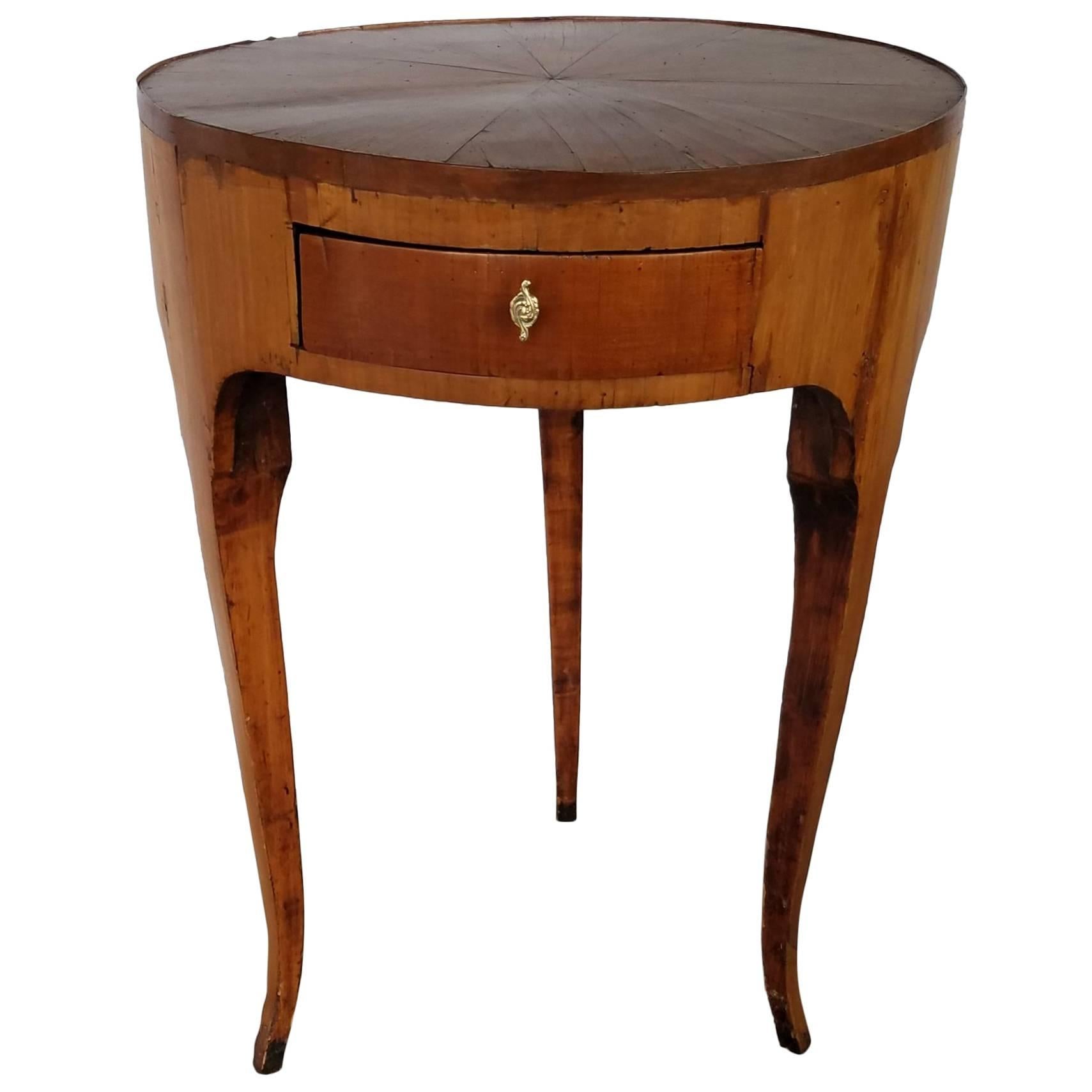 19th Century French Inlaid Wood Three-Legged Side Table For Sale