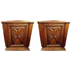 Pair of 19th Century French Walnut Louis XIII-Style Corner Cabinets 6