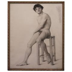 19th Century Male Nude Academic Drawing
