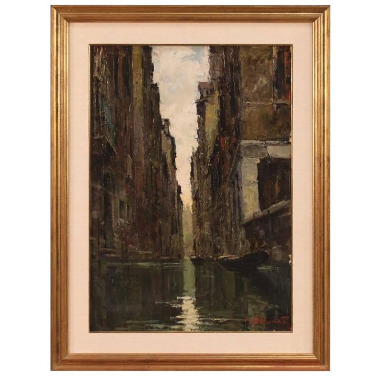 Italian Signed Painting View Of Venice Oil on Canvas From 20th Century