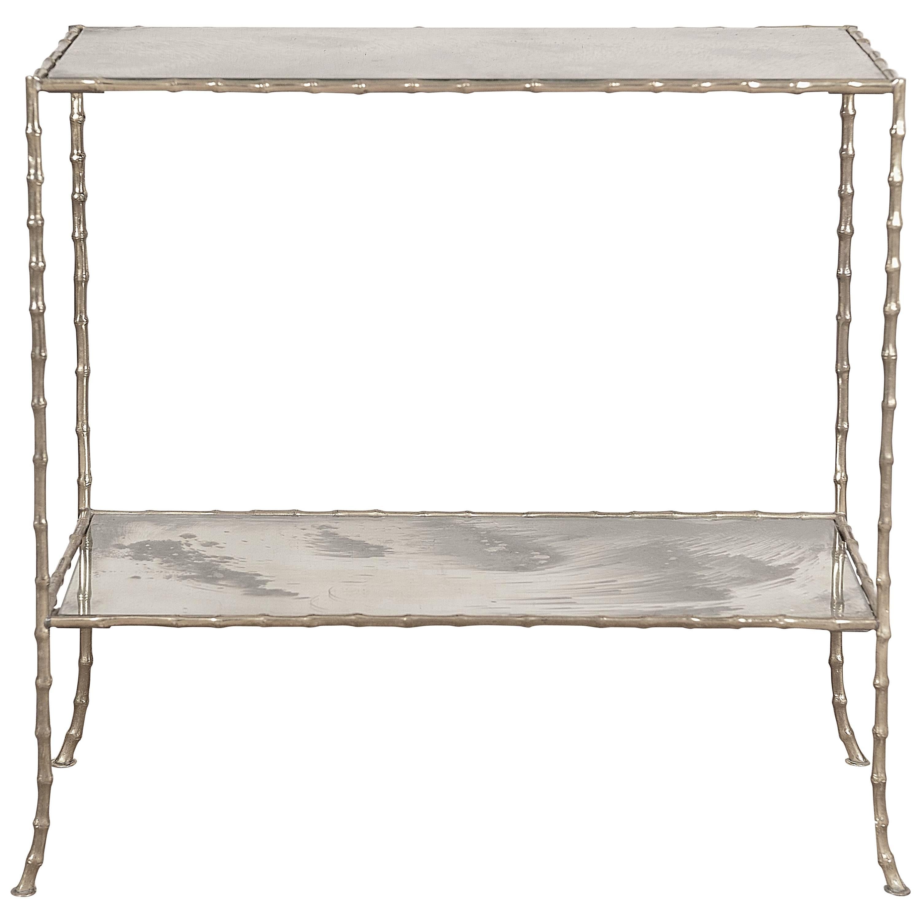 Faux Bamboo Brass and Verre Églomisé Occasional Table Attributed to Baguès