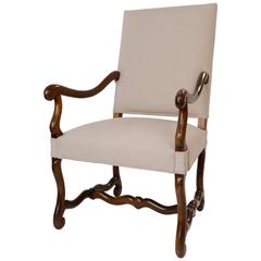 18th Century, French Os de Mouton Armchair in Walnut and Belgian Linen