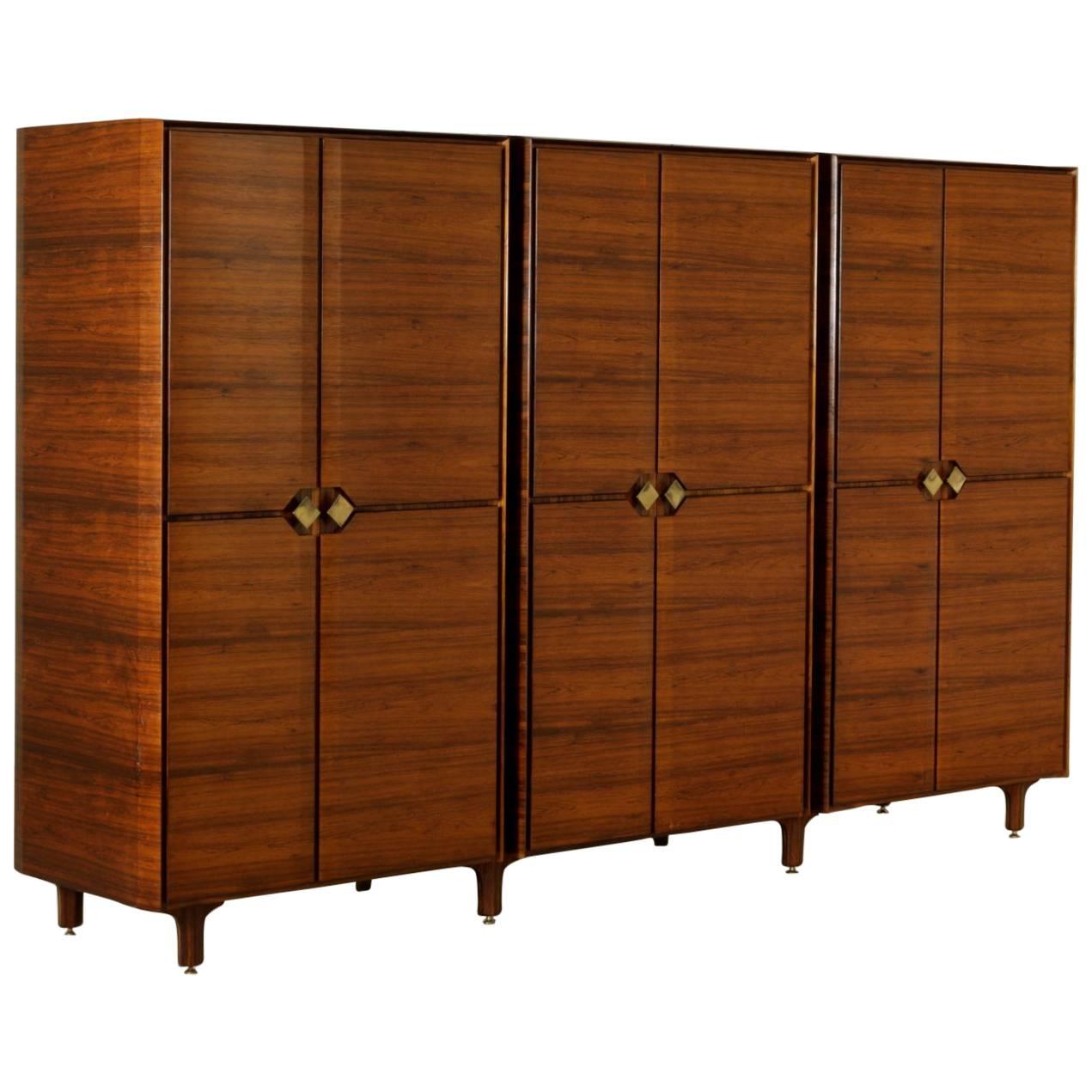 Wardrobe Rosewood Veneer Oak Veneered Interior Brass Vintage, Italy, 1960s