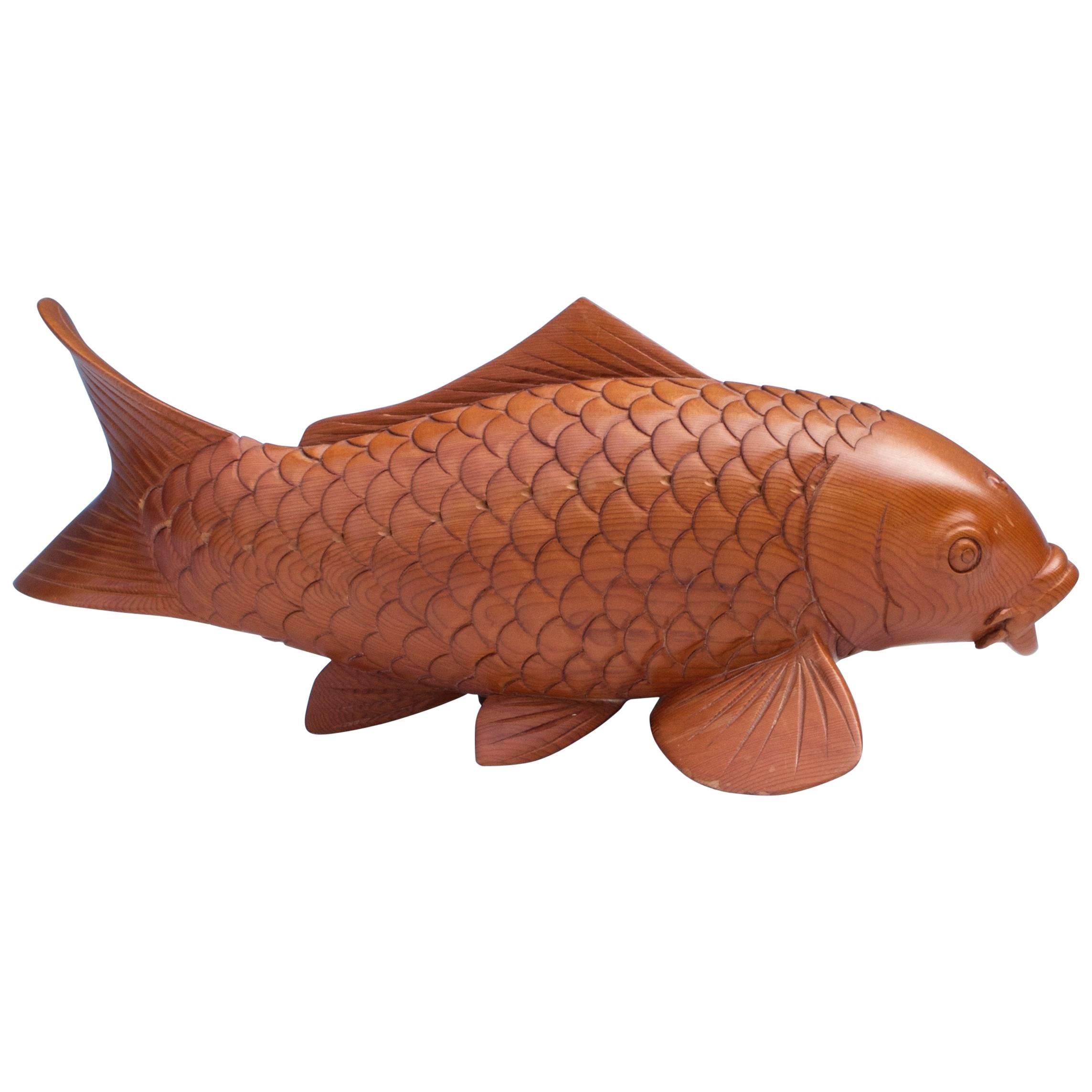 Japanese Wood sculpture of Carp For Sale