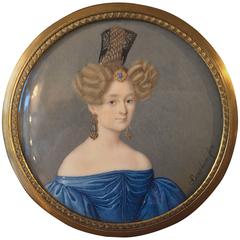 Neoclassical 19th Century Lady Portrait Miniature on Ivory Signed Bacchini 9