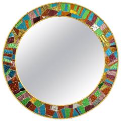 Spanish 1960s Multicolor Glass Mosaic Circular Mirror 1