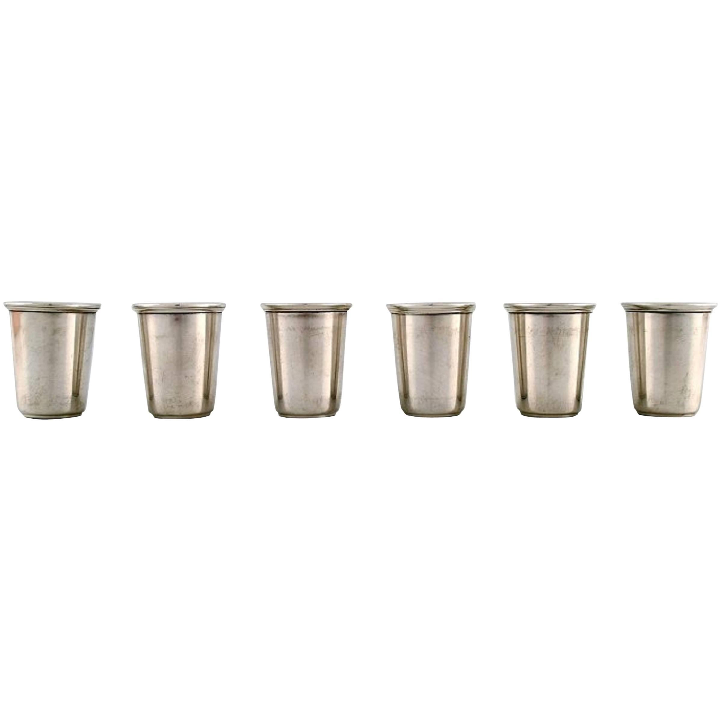 Six Vodka / Snaps / Hunting Goblets in Sterling Silver, circa 1930s-1940s