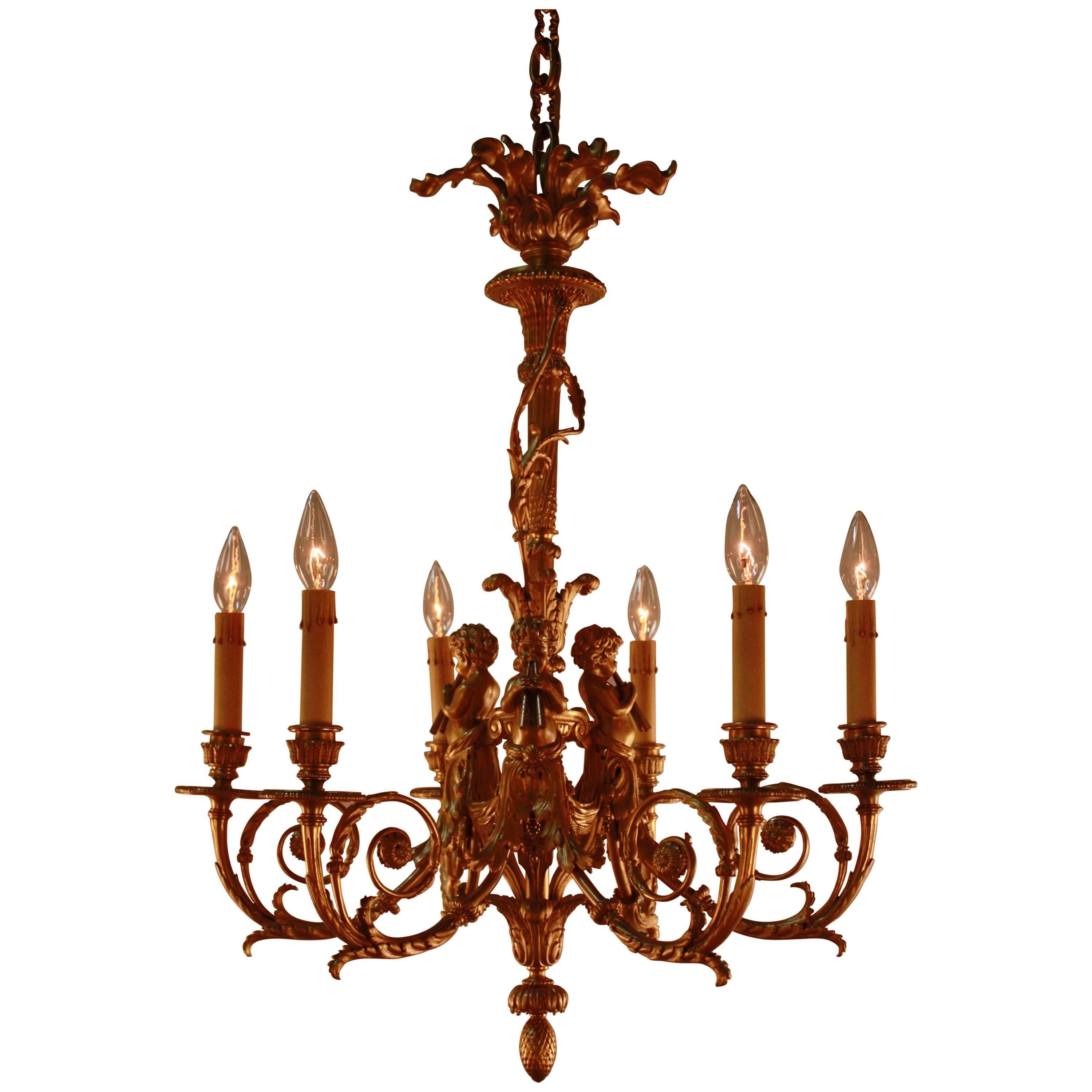 French Ormolu Six-Light Chandelier after a Model by Pierre GouthièRe