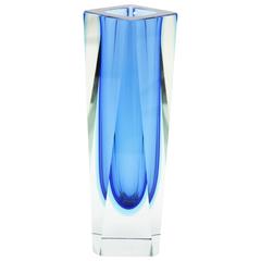 Mandruzzato Triple Cased Blue Faceted Murano Glass Vase in Giant Size