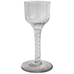 Used 18th Century English Cotton Twist Wine Drinking Glass with Rare Hammered Bowl   