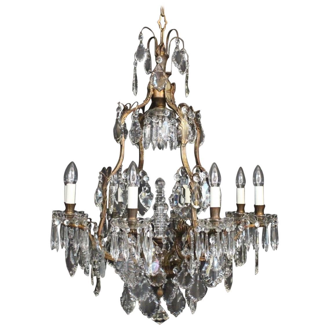 French Bronze and Crystal Nine-Light Chandelier