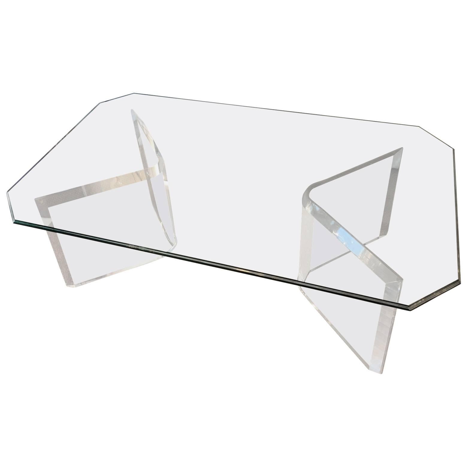 Lucite and Glass Modern Coffee Table For Sale