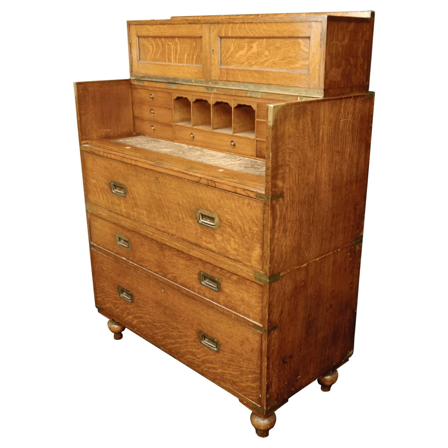 Oak Secretaire Campaign Chest by Army and Navy c1910 For Sale