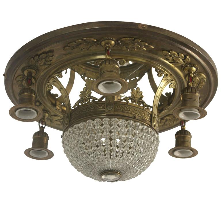 Stunning Bronze Flush Mount, SevenLight Crystal Chandelier For Sale at