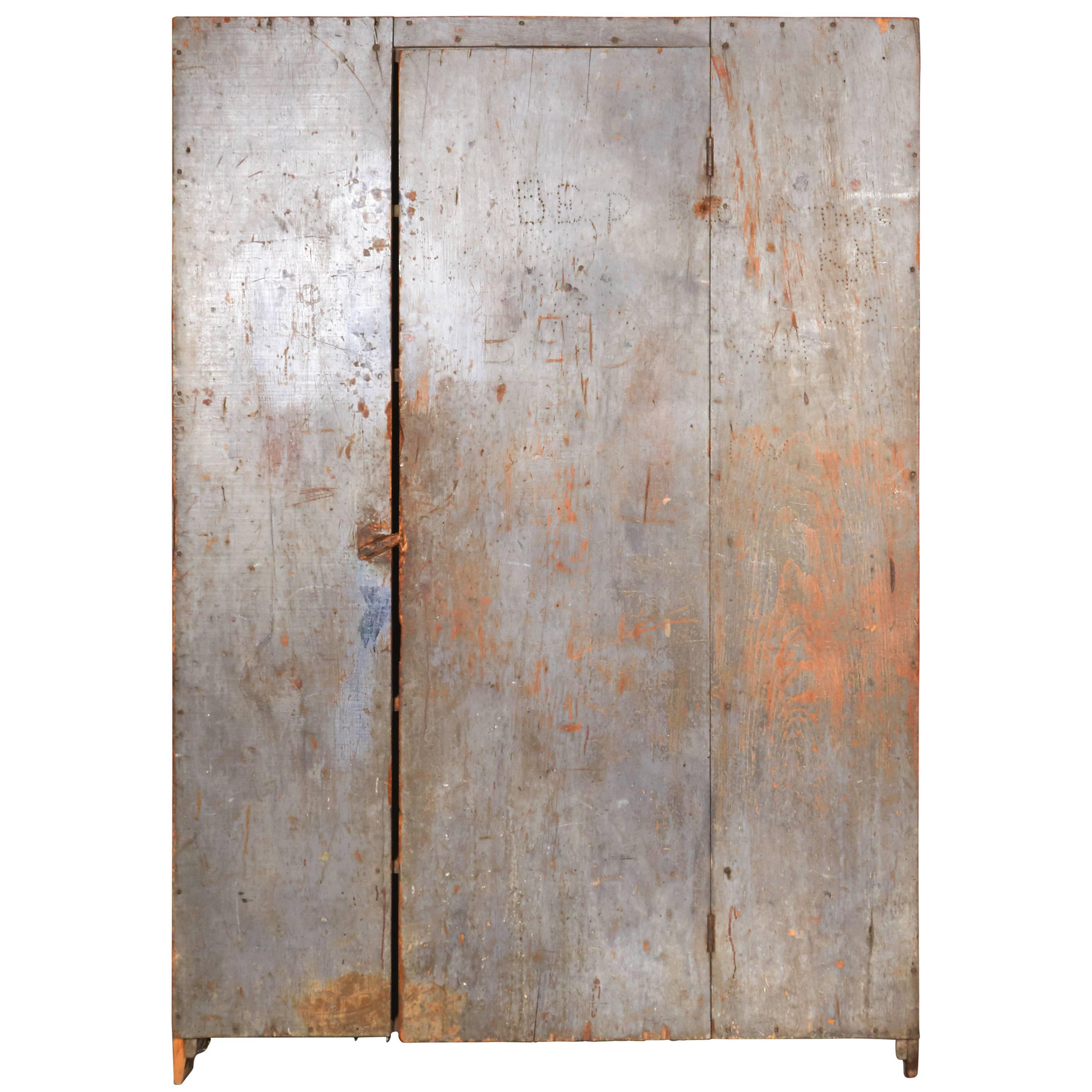 Large Antique Rustic American Cabinet with Original Paint For Sale