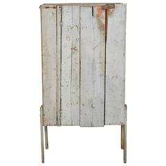 Quirky Rustic Cabinet with Single Wood Plank Door and Original Paint 11